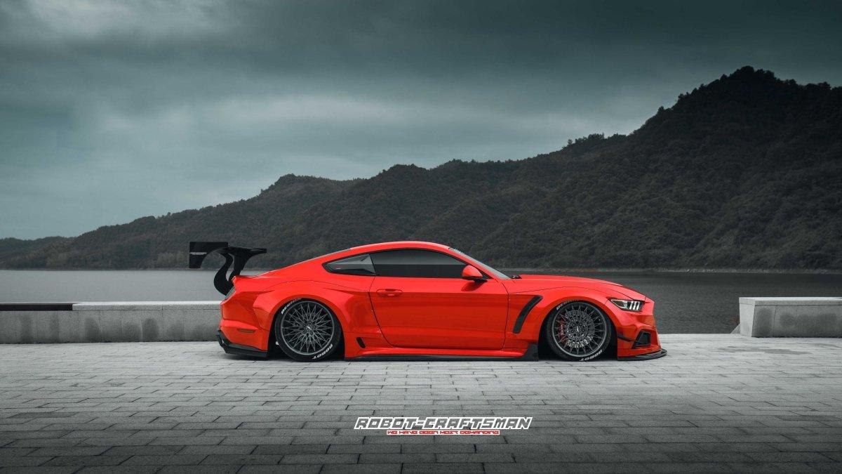 Ford Mustang Ecoboost V6 GT S550.1 2015 2016 2017 & Mustang Ecoboost V6 GT March1 Bullitt S550.2 2018 2019 2020 2021 2022 2023 with Aftermarket Parts - "STORM" Widebody Fender Flares Wheel Arches & Side Skirts Carbon Fiber / FRP from Robot Craftsman