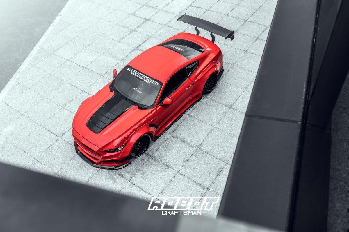 Ford Mustang Ecoboost V6 GT S550.1 2015 2016 2017 & Mustang Ecoboost V6 GT March1 Bullitt S550.2 2018 2019 2020 2021 2022 2023 with Aftermarket Parts - "STORM" Widebody Fender Flares Wheel Arches & Side Skirts Carbon Fiber / FRP from Robot Craftsman