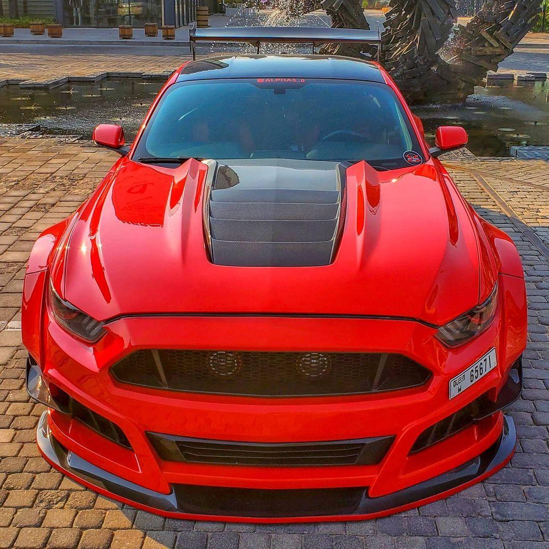 Ford Mustang Ecoboost V6 GT S550.1 2015 2016 2017 with Aftermarket Parts - STORM Hood Bonnet Carbon Fiber / FRP from Robot Craftsman